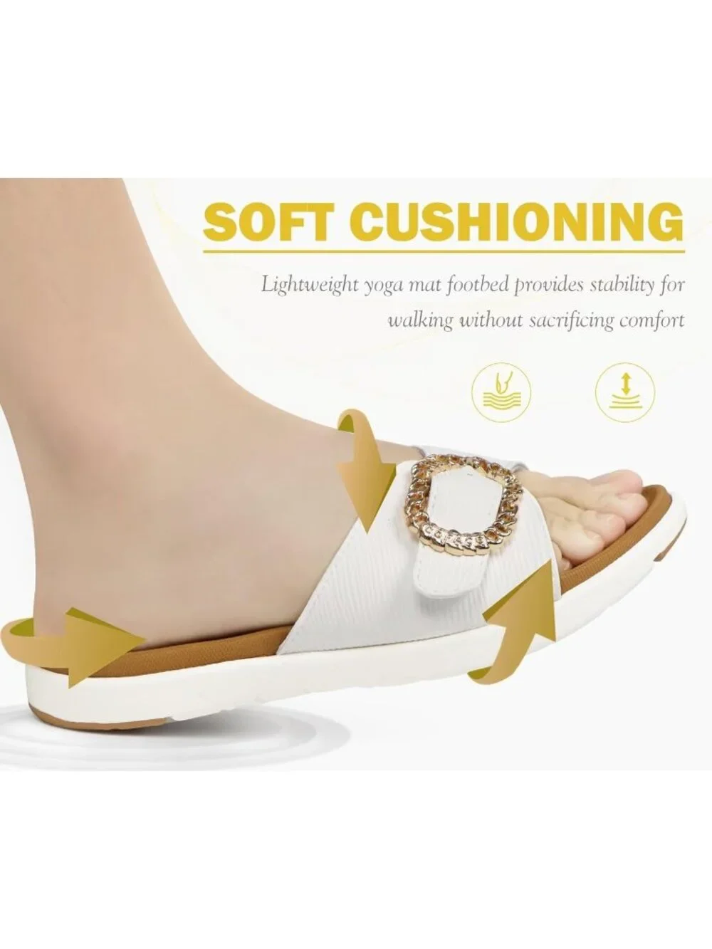 Women's White Brown Faux Leather Comfortable Walking Adjustable Slip On Flats